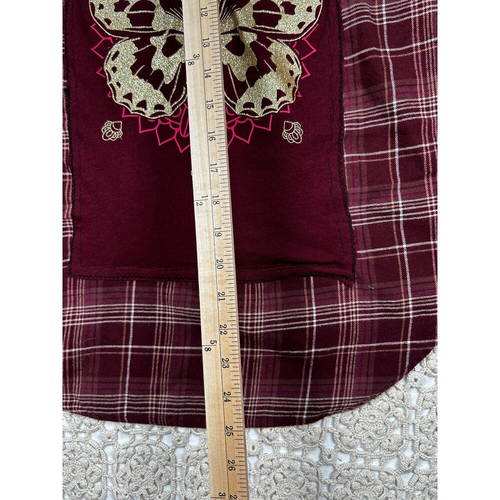 SONOMA Burgundy Wine Plaid Upcycled Butterfly Flannel Shirt Size Small - Picture 9 of 11